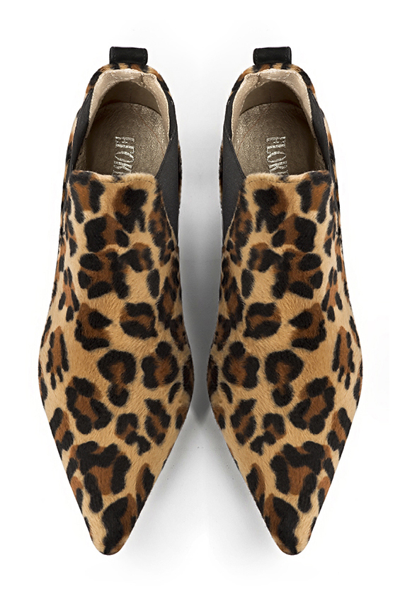 Safari black women's ankle boots with buckles. Pointed toe. Medium comma heels. Top view - Florence KOOIJMAN